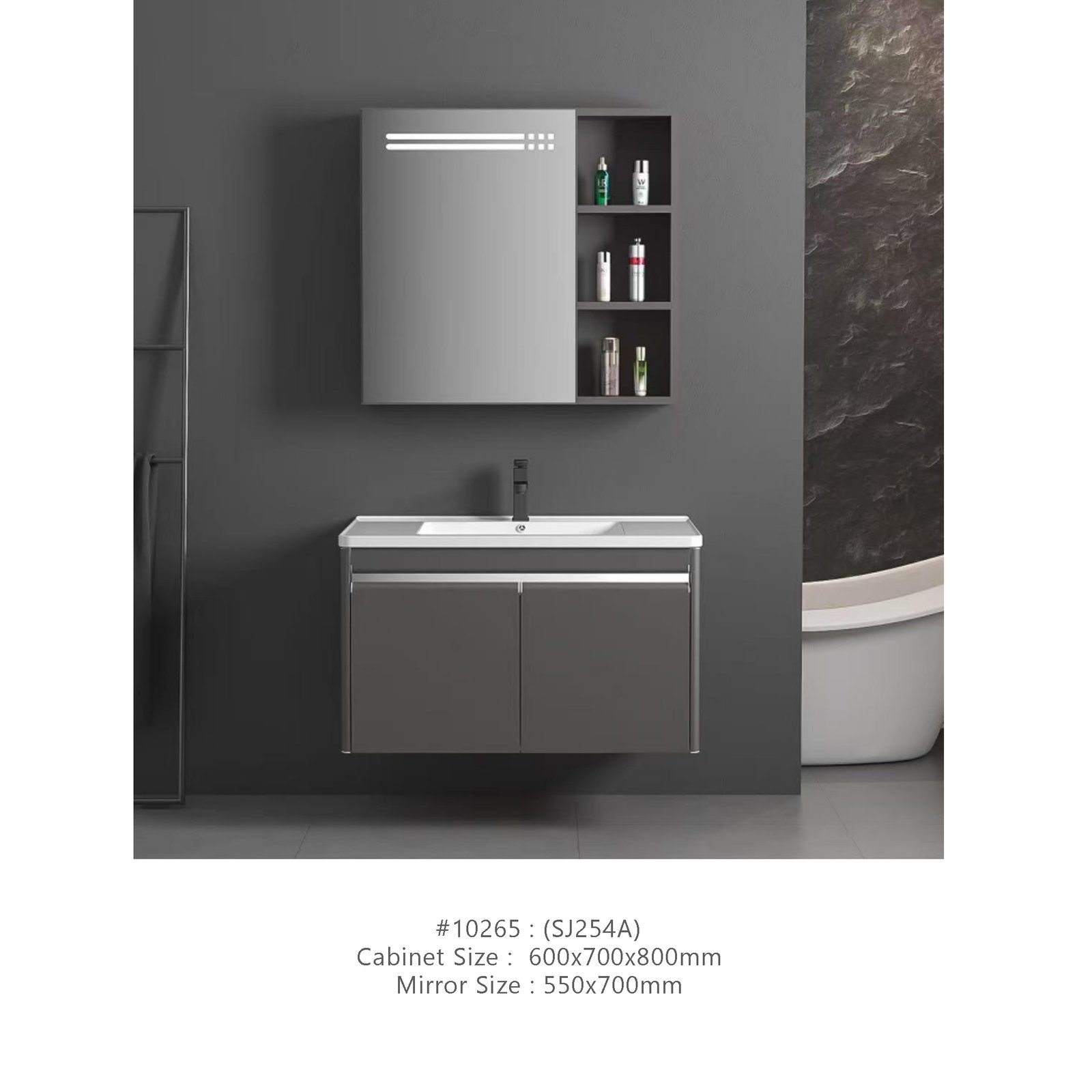 a401d2f8-af38-493f-8bd3-df5fc706d00d.jpg SS Counter With Seamless Basin 600mm +Mirror SG (SJ254A) - Image 1